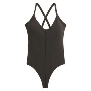 NWT Athleta Front Plunge Bodysuit Black size XS Moisture Wicking Fitted Thong